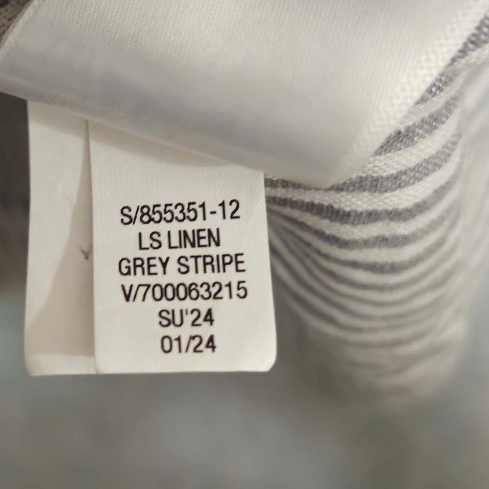 Gap Linen Striped Long Sleeve Button Down Shirt Mens 3XL Grey White Lightweight - Picture 5 of 7